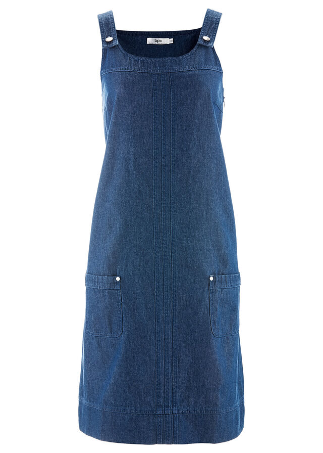 Vestido vaquero de algodón con tirantes, por la rodilla Azul