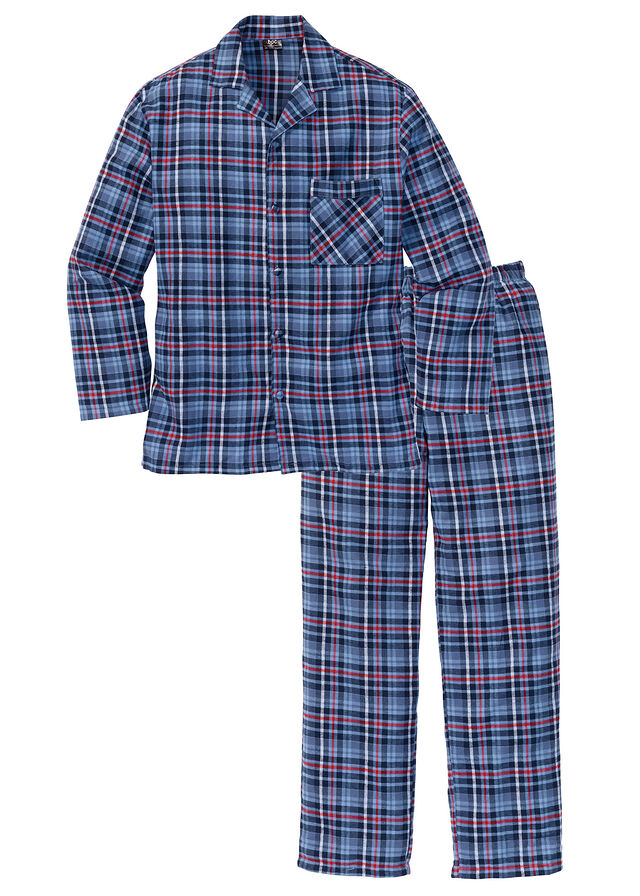 Pijama de franela suave con botones y mangas largas.