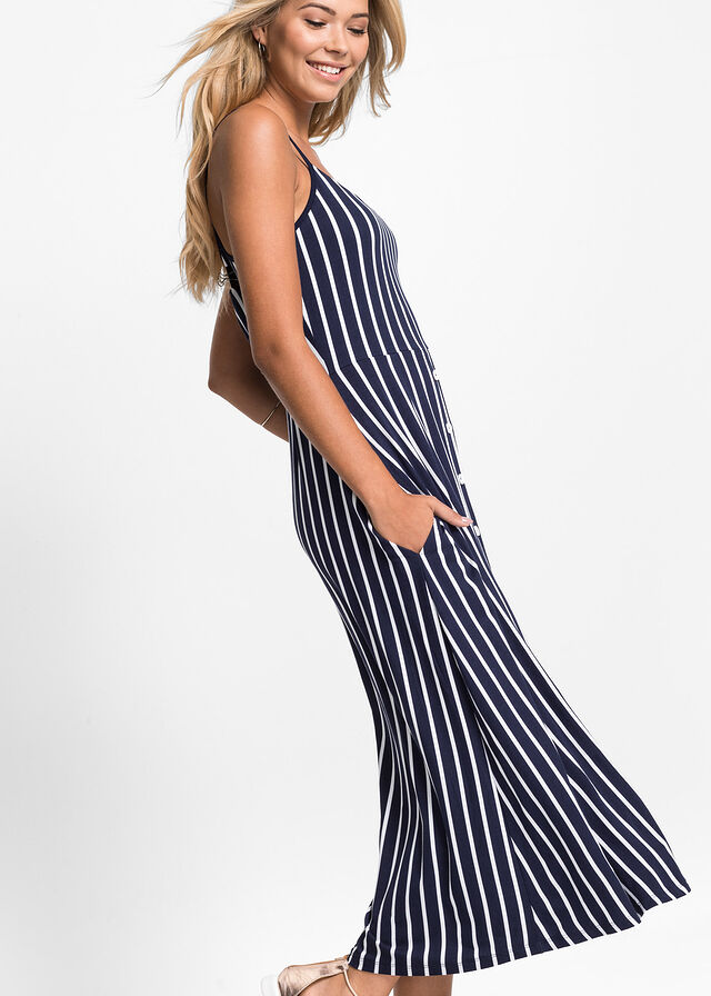 Vestido midi con rayas azul marino blanco a rayas •