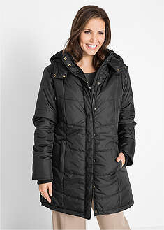 Chaqueta larga guateada con cuello y capucha