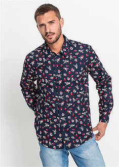 Camisa de manga larga con estampado navideño y corte recto