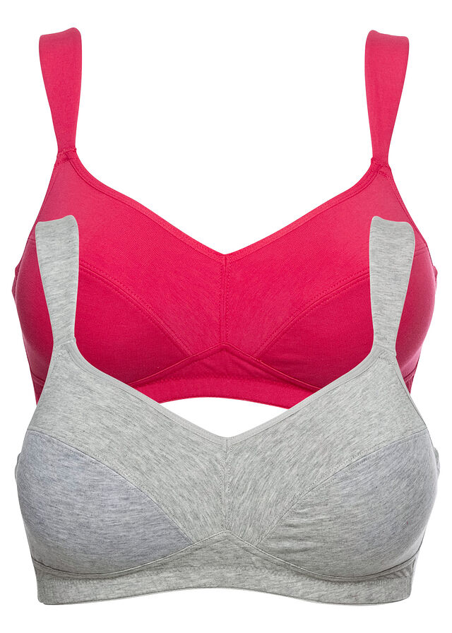 Sujetador de algodón orgánico sin aros (2 unidades) Rosa hibisco + gris