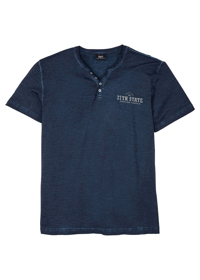 Camiseta henley de algodón orgánico puro con manga corta y aspecto lavado