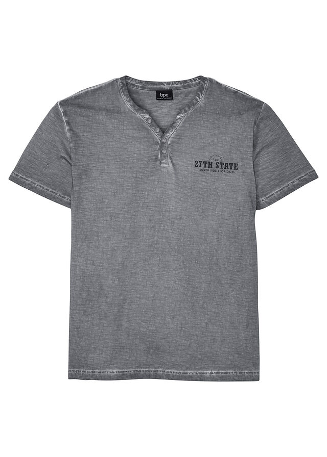 Camiseta henley de algodón orgánico puro con manga corta y aspecto lavado