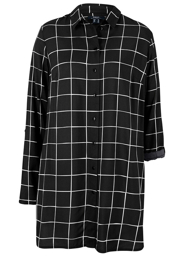 Blusa larga de cuadros con bolsillos