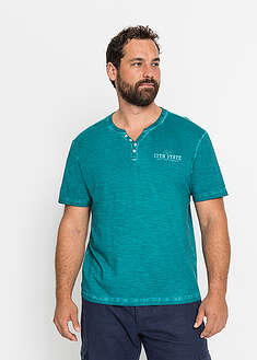 Camiseta henley de algodón orgánico puro con manga corta y aspecto lavado