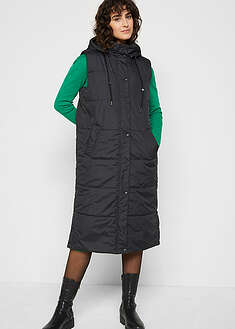 Chaleco largo acolchado con capucha y aberturas laterales