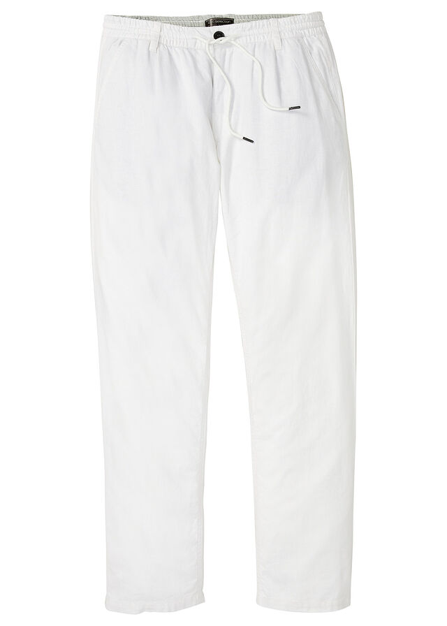 Pantalón sin cierre straight, relaxed fit, de mezcla de lino ligera