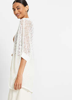 Chaqueta larga de punto con patrón calado