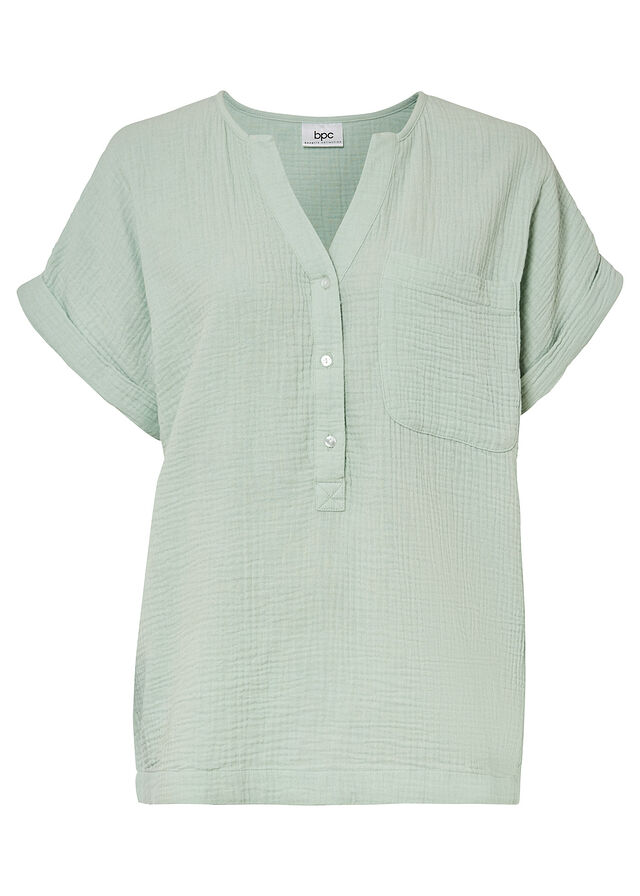 Blusa de muselina de manga corta de algodón puro