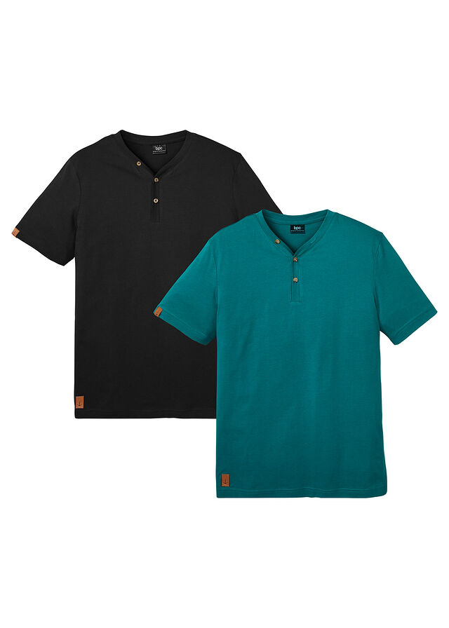 Camiseta de algodón orgánico puro con cuello henley (2 unidades)