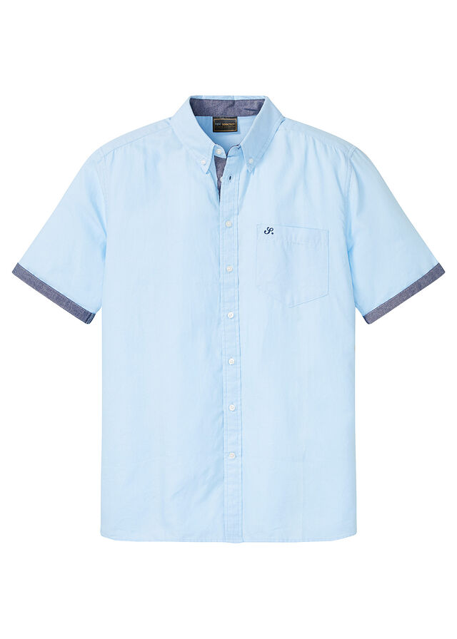 Camisa Oxford de manga corta de algodón puro