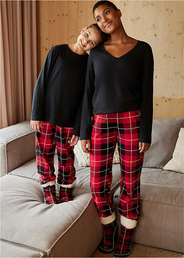 Pijama de algodón orgánico puro (3 piezas) Rojo-negro-blanco de