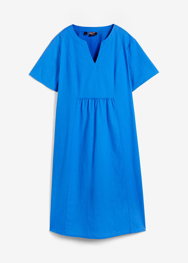 Vestido tipo túnica de mezcla de lino y algodón con bolsillos