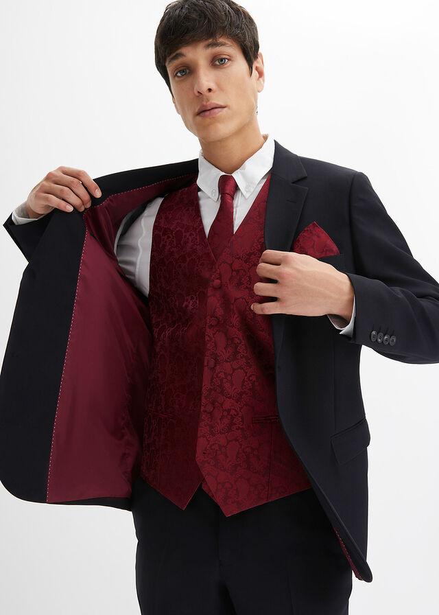 Suit Traje Gris Con MoÃ±o Rojo Traje Negro Camisa Negra MoÃ±o Rojo
