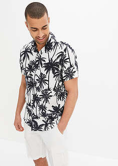 Camisa de manga corta de viscosa fluida, slim fit