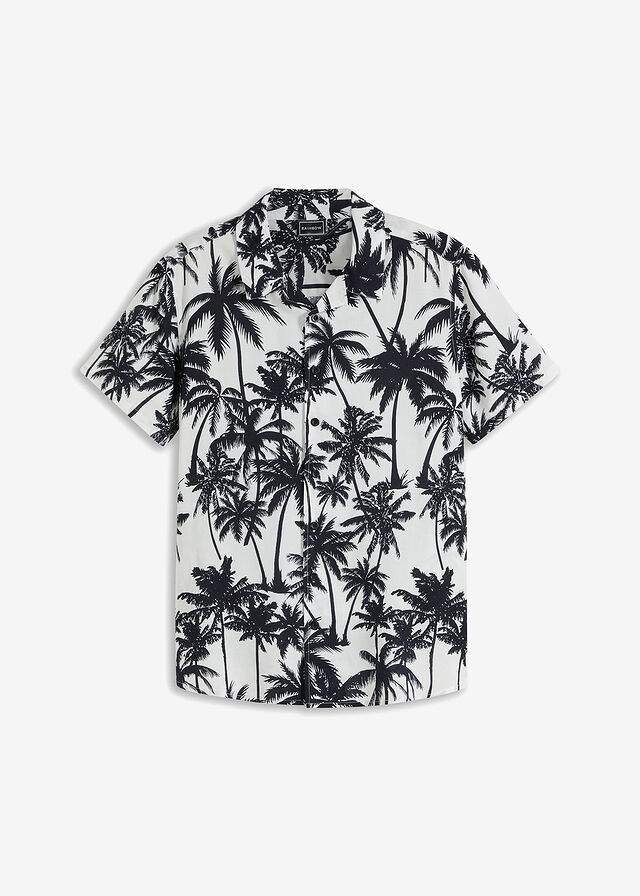 Camisa de manga corta de viscosa fluida, slim fit
