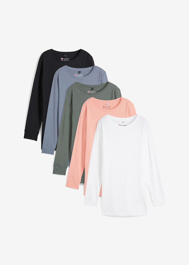 Camiseta larga con cuello redondo, manga larga (5 unidades)