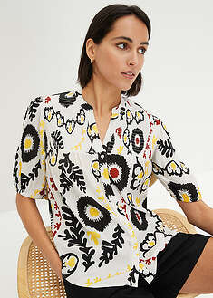 Blusa de manga corta de viscosa fluida con detalle de nido de abeja