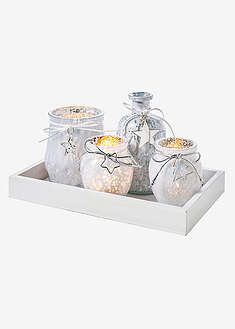 Bandeja para velas con jarrón y portavelas