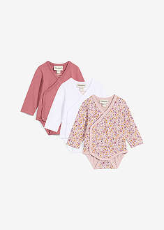 Body de algodón orgánico puro con cuello henley y diseño cruzado (3 unidades)