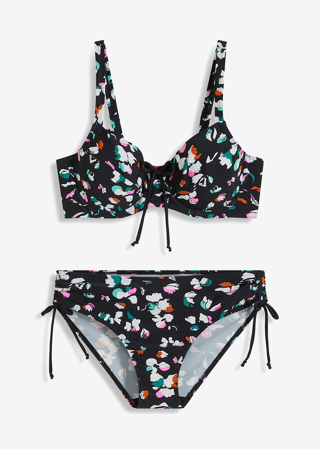 Bikini reductor con cinta para anudar (2 piezas) Negro-blanco con