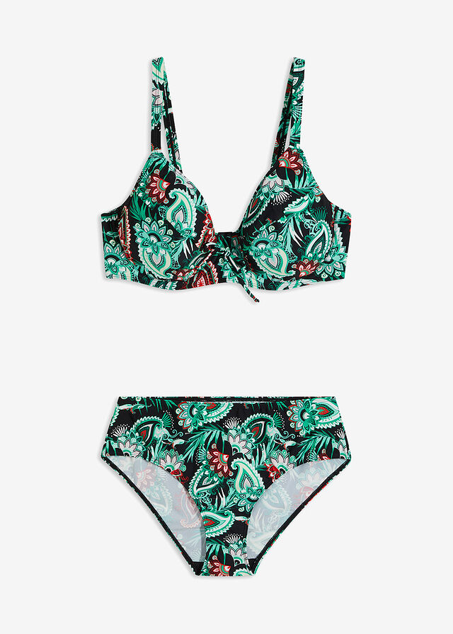 Bikini reductor con aros (2 piezas) Negro estampado •