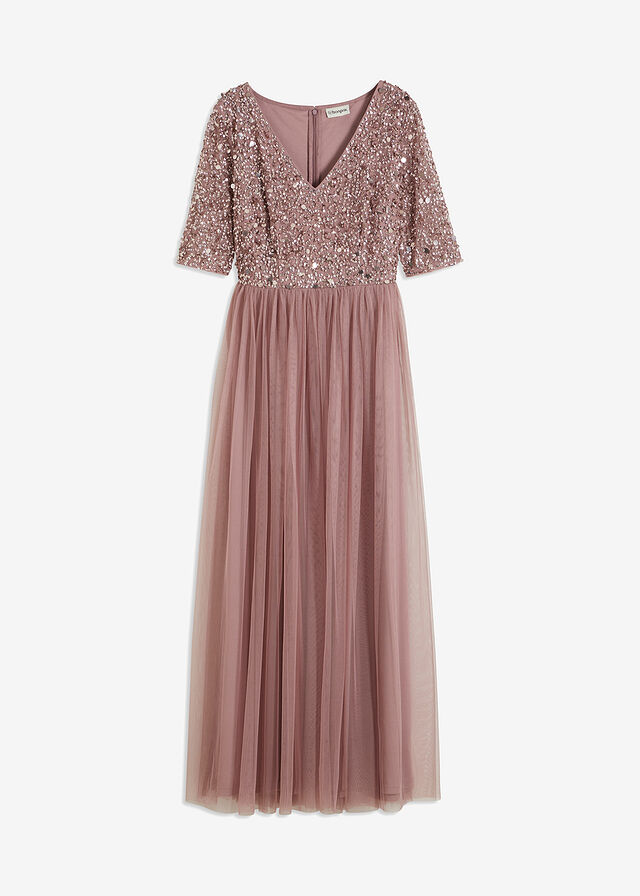 Vestido de noche de tul delicado con bordado de lentejuelas