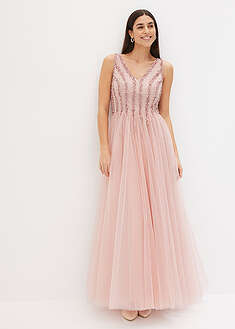 Vestido maxi de tul fino con bordado de lentejuelas