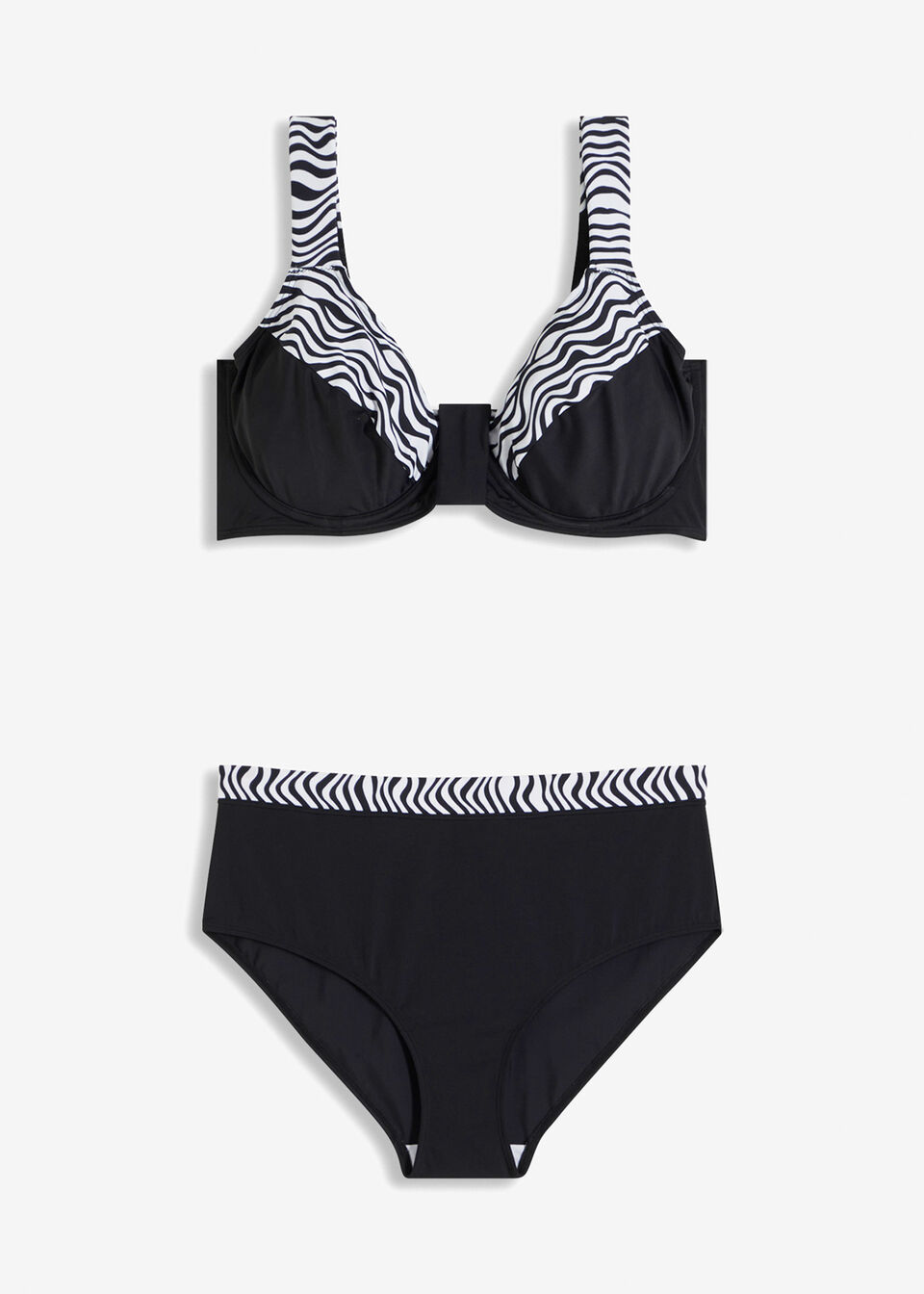 Bikini reductor con tirantes acolchados (2 piezas) Negro-blanco
