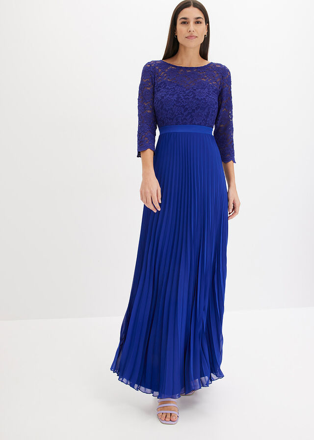 Vestido de gasa con encaje y falda plisada