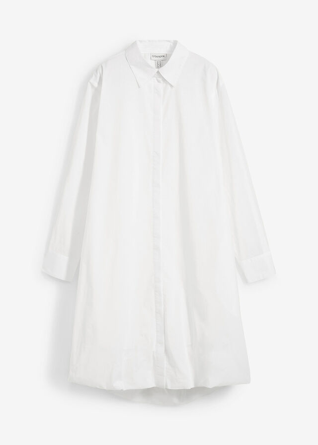 Vestido camisero de algodón puro con dobladillo abullonado