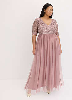 Vestido de noche de tul delicado con bordado de lentejuelas