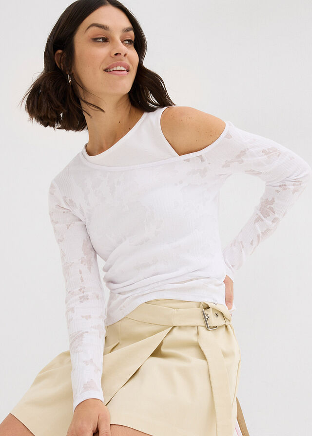 Camiseta con hombros al descubierto y aspecto devoré Blanco •