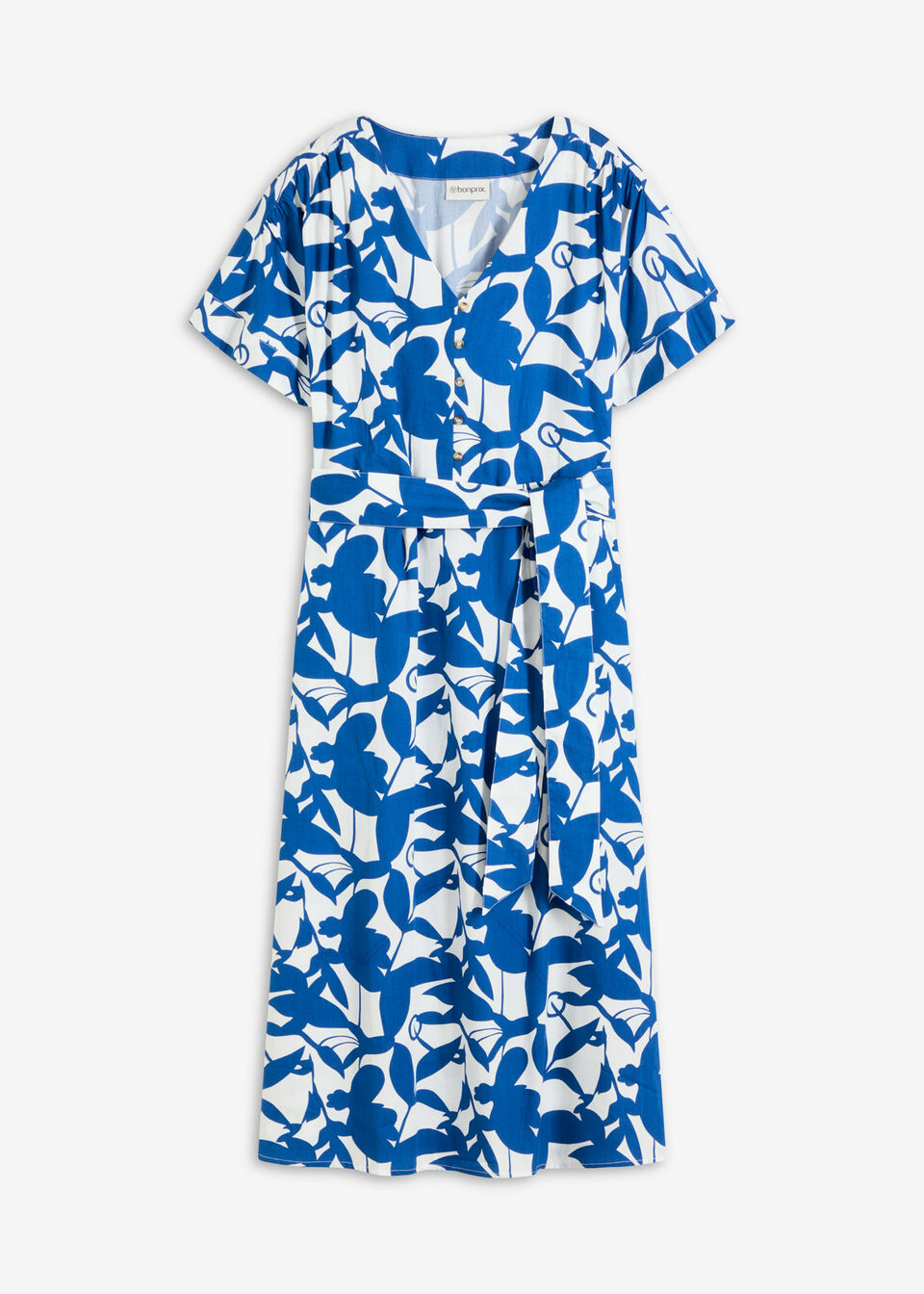 Vestido camisero con falda acampanada Azul ártico-blanco lana