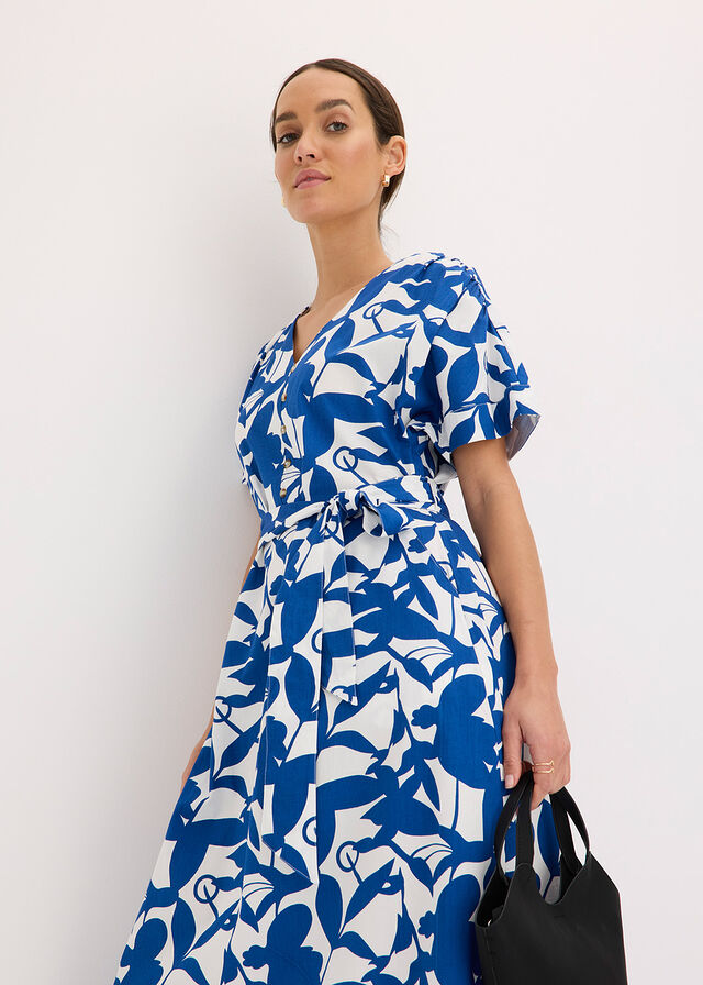 Vestido camisero con falda acampanada Azul ártico-blanco lana