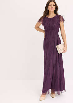 Vestido largo de tul delicado con bordado de perlas