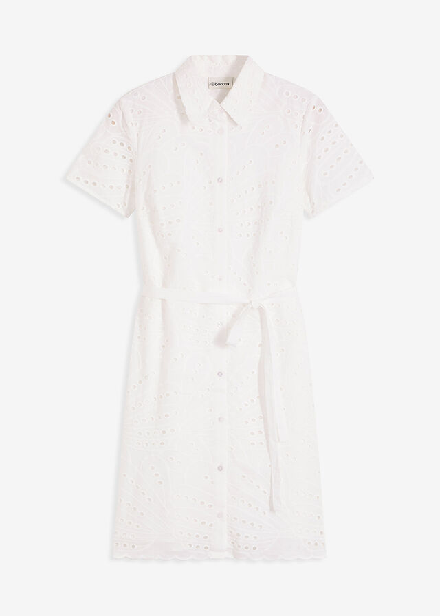 Vestido camisero con bordado calado