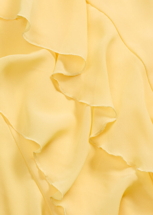 Vestido de gasa con tirantes y volantes Amarillo claro •