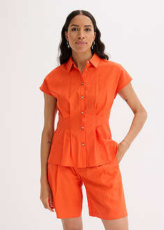 Blusa de manga corta de mezcla de lino vaporoso