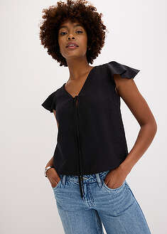 Blusa con volantes en las mangas y efecto brillante