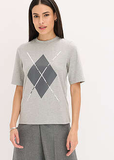 Camiseta de media manga con lentejuelas y estampado