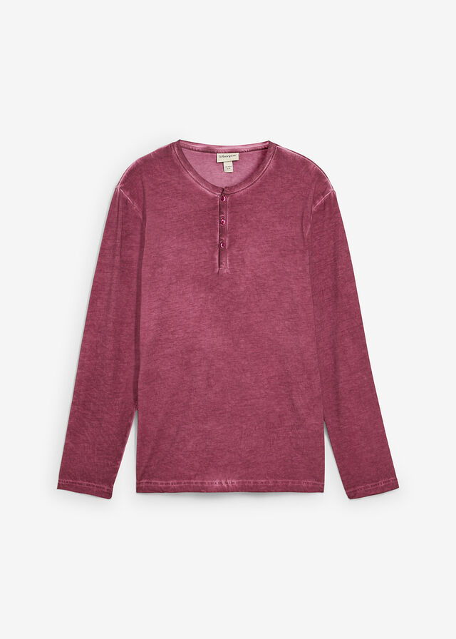 Camiseta henley de algodón orgánico puro con manga larga y aspecto lavado