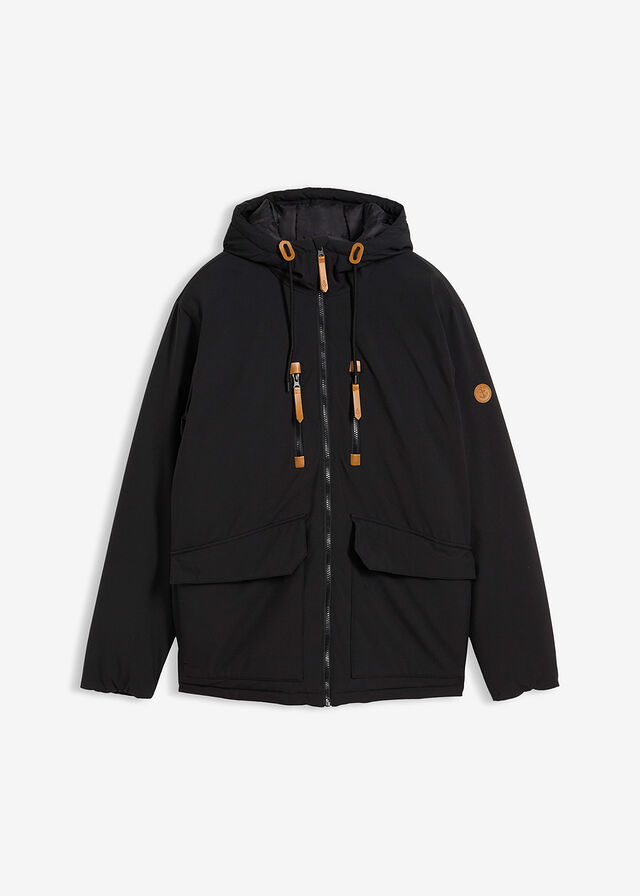 Chaqueta de invierno con capucha y detalles de piel sintética