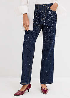 Vaqueros straight, mid waist, con piedras brillantes