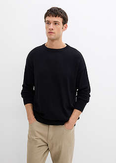 Jersey de cuello redondo de suave mezcla de algodón, loose fit