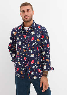 Camisa de manga larga de algodón puro con motivo navideño