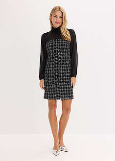 Vestido corto de bouclé con mangas de gasa