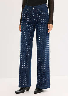 Vaqueros rectos de talle medio con aplicación de piedras brillantes