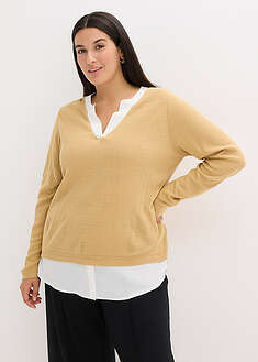 Jersey de punto fino con inserto de blusa